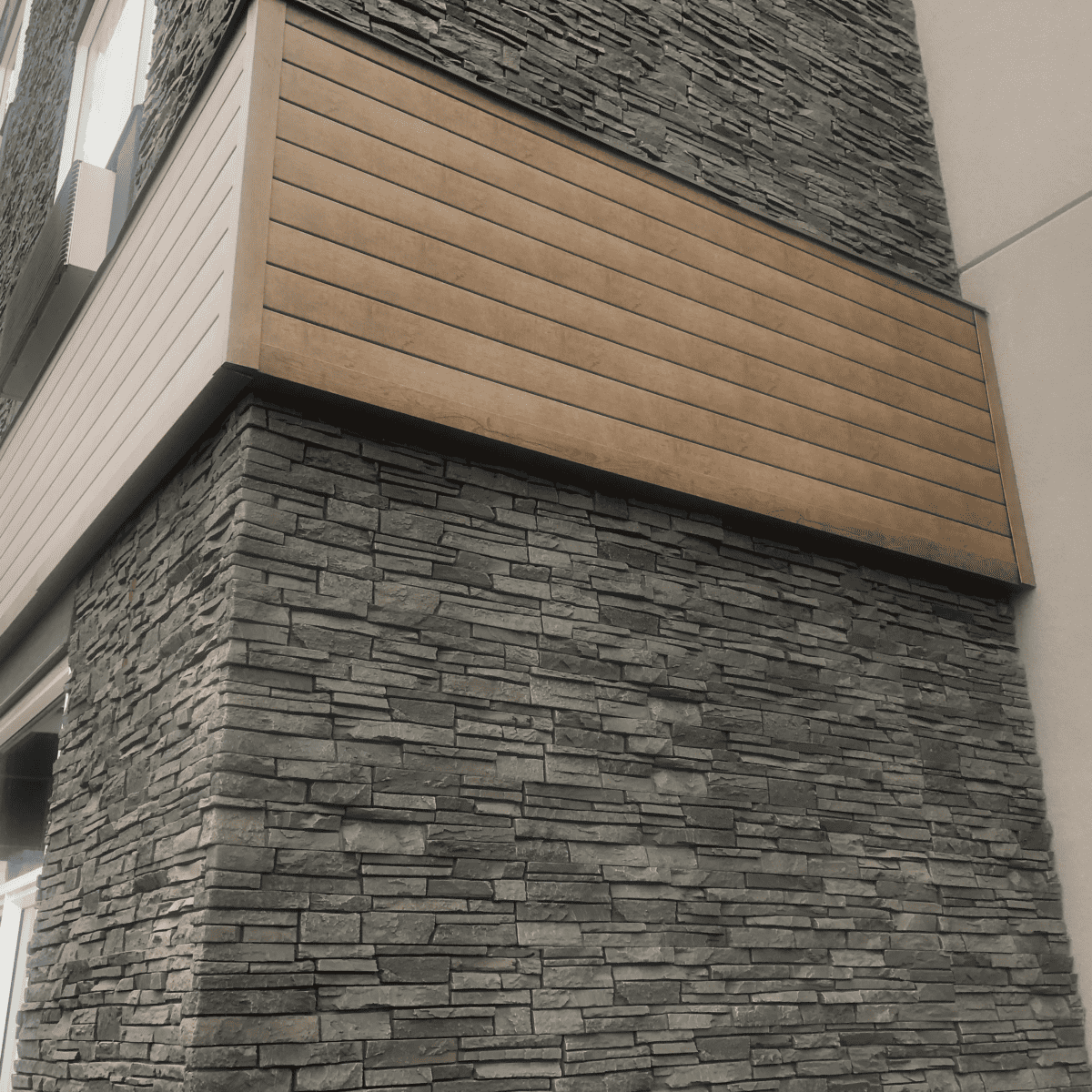 Stacked stone grey corner install