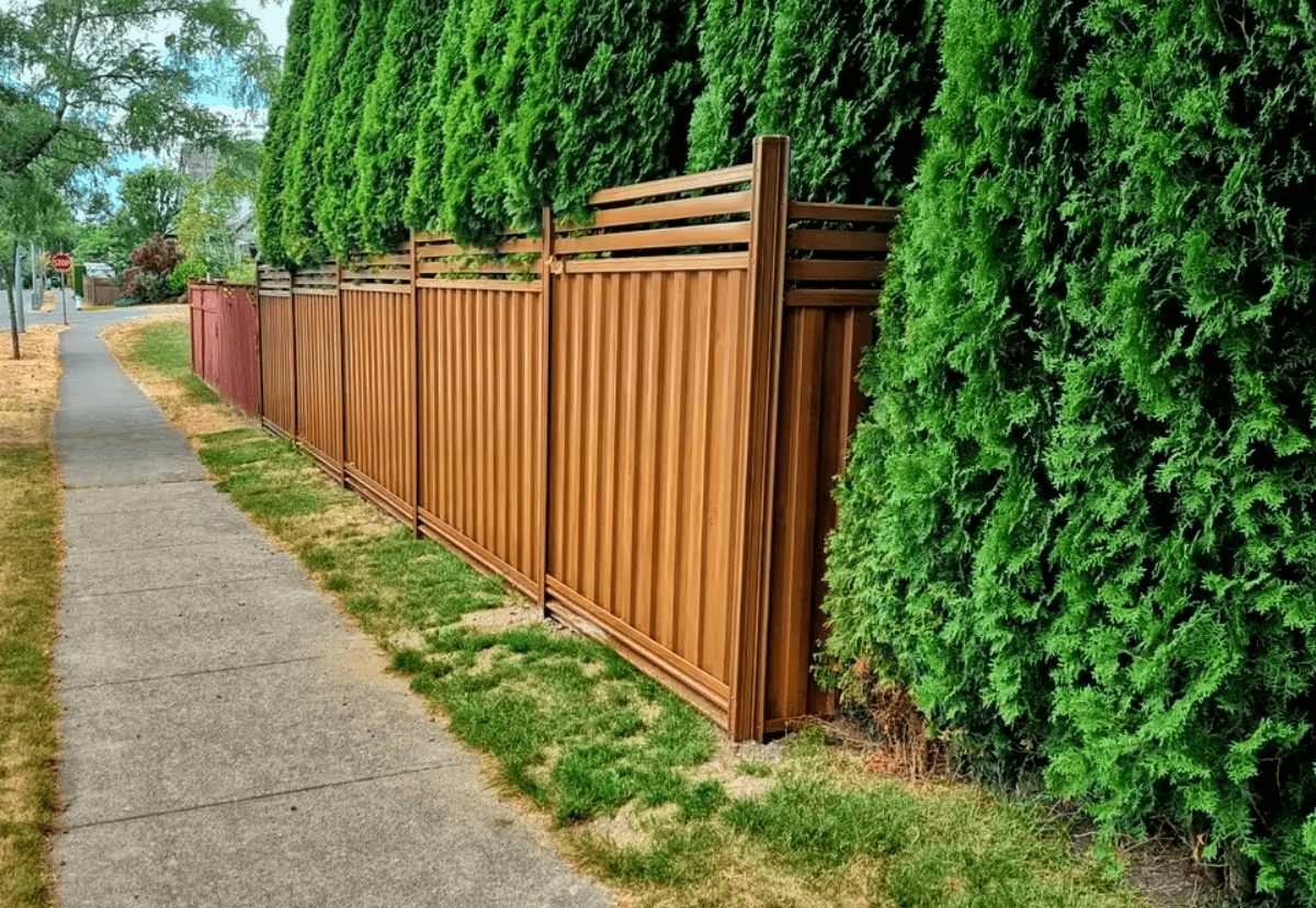 Wood Grain Metal Fence